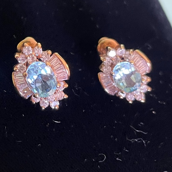 Elegant Gold and Blue Stone Earrings - Picture 4 of 7